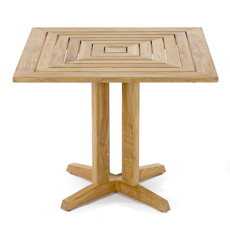 alt="70434 Pyramid teak Square Table top angled view on white background"